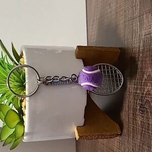 Tennis Keychain Purple Tennis Ball Racket Keyring Sport Gift Accessory